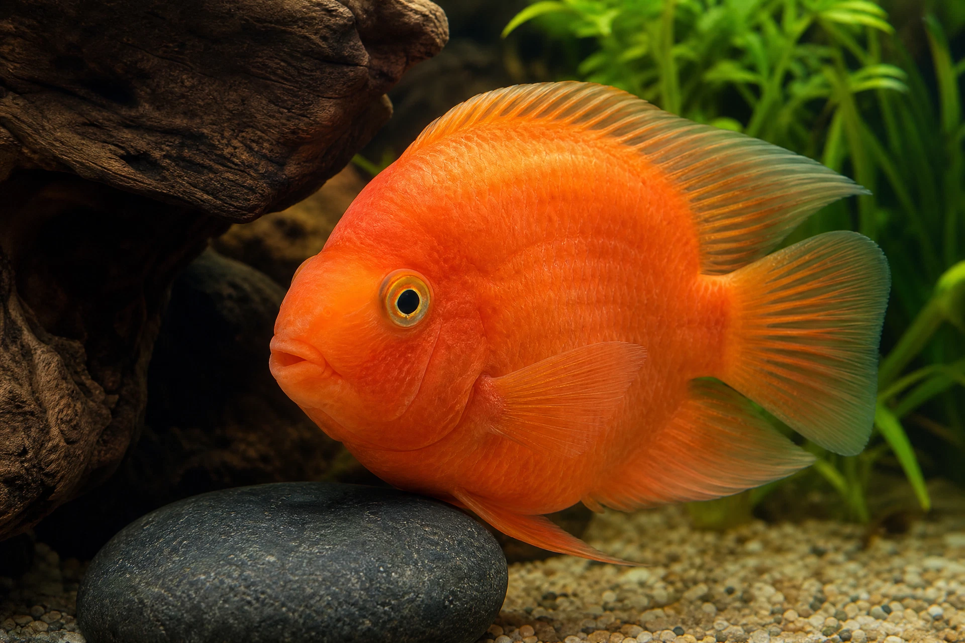 Papageienbuntbarsch (Blood Parrot Cichlid – kommerzielle Hybridform)